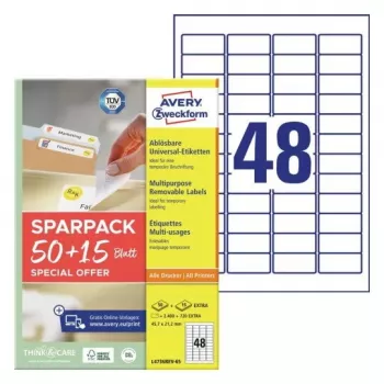 Itseliimautuva tulostintarra AVERY L4736REV-65 valkoinen 4,57x2,12 cm