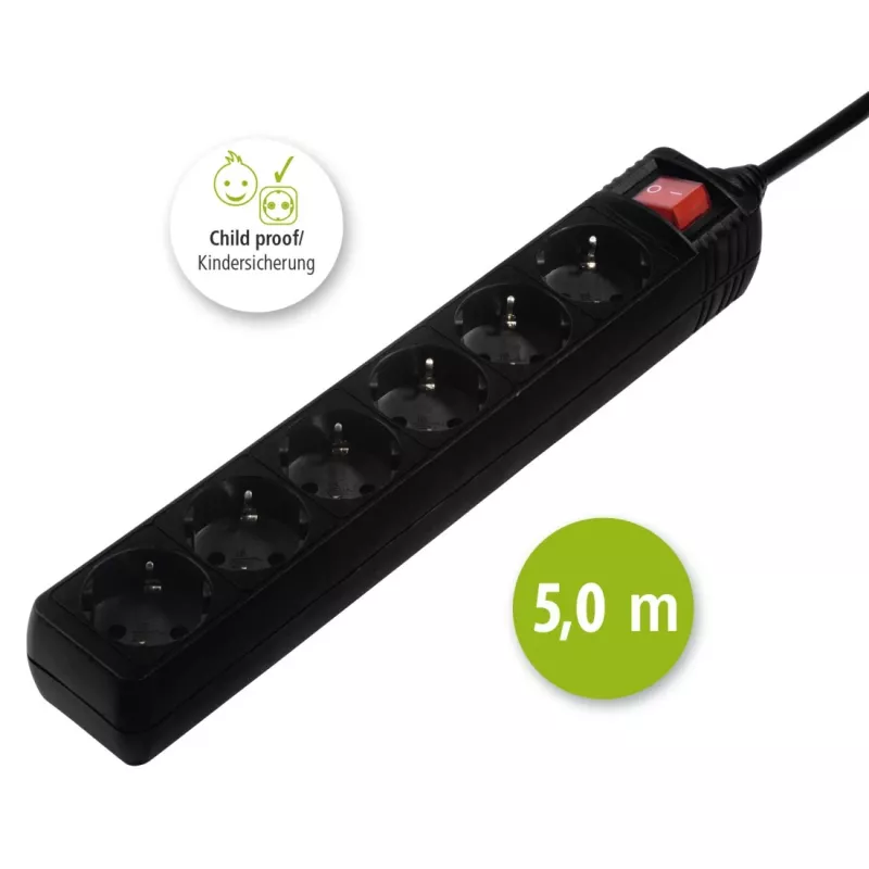 Hama 137266 pistorasialista 6 AC-lähtöä sisäkäyttöön musta