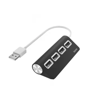 Hama USB-keskitin, 4 porttia, USB 2.0, 480 Mbit/s, musta