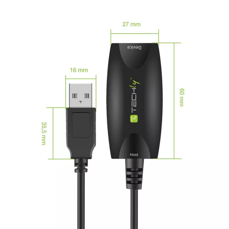 Techly SuperSpeed USB3.0 aktiivinen jatkokaapeli 5m musta ICUR3050