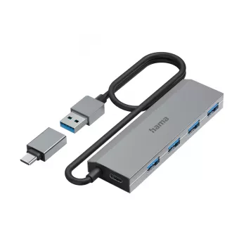 Hama 00200138 USB-keskitin USB 3.2 Gen 1 (3.1 Gen 1) Type-A + Type-C 5000 Mbit/s antrasiitti, harmaa