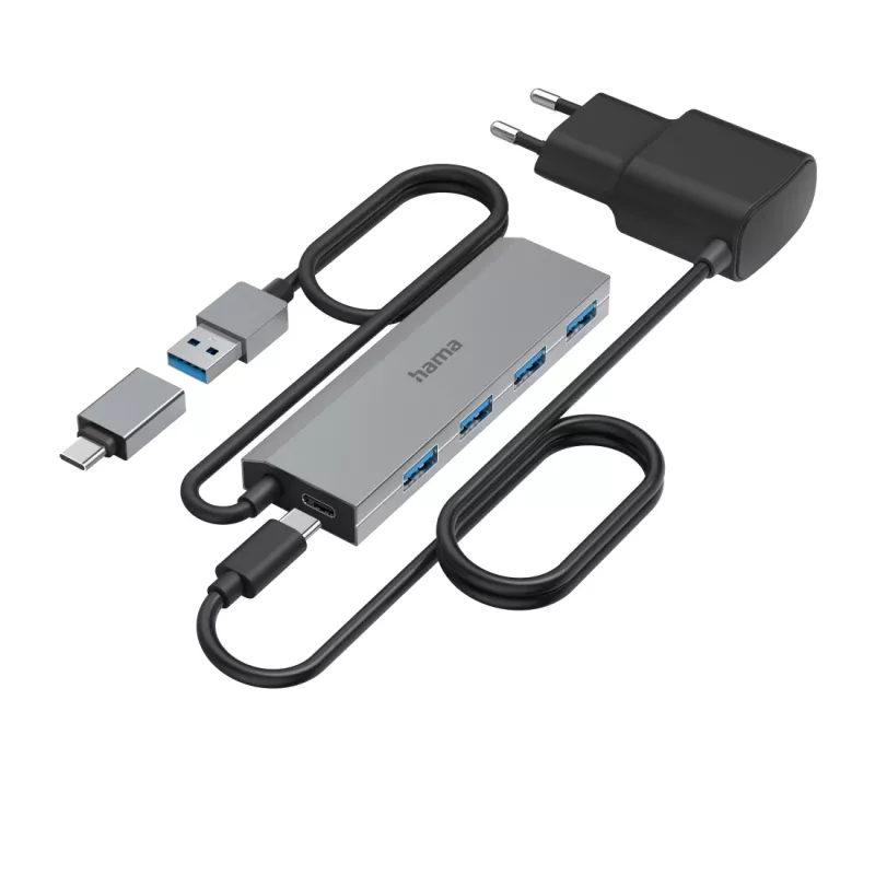 Hama 00200138 USB-keskitin USB 3.2 Gen 1 (3.1 Gen 1) Type-A + Type-C 5000 Mbit/s antrasiitti, harmaa