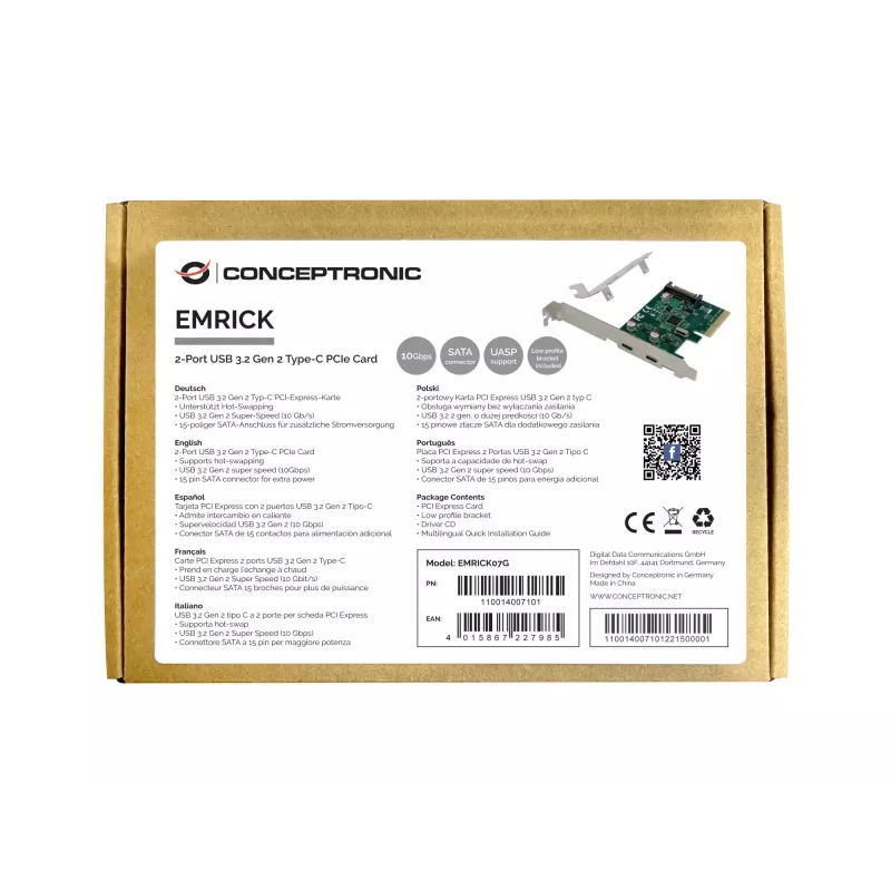 Conceptronic EMRICK 2-porttinen USB 3.2 Gen 2 Type-C PCIe-kortti