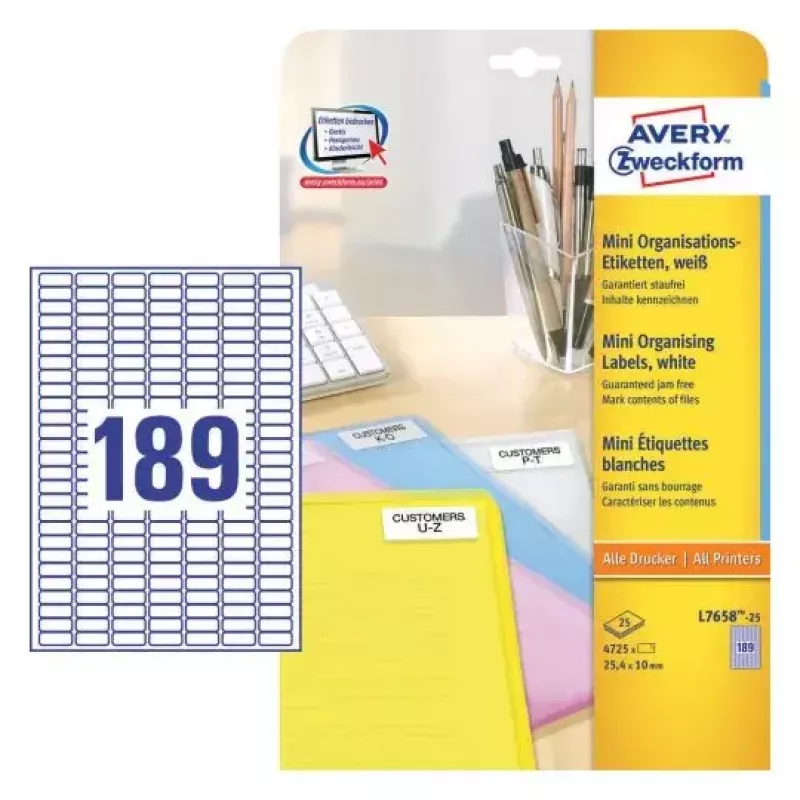 Itseliimautuva tulostintarra Avery L7658-25