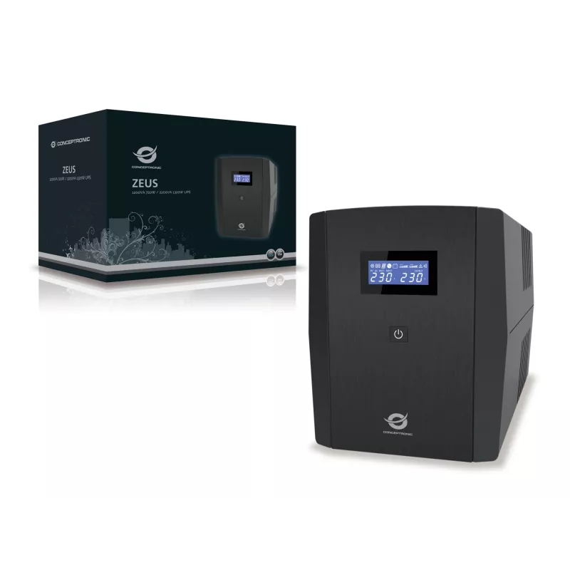 Conceptronic ZEUS 1200VA 720W UPS, IEC + Schuko-pistorasia, Line-Interactive, 1,2 kVA, 720 W, 220 V, 240 V, 220 V