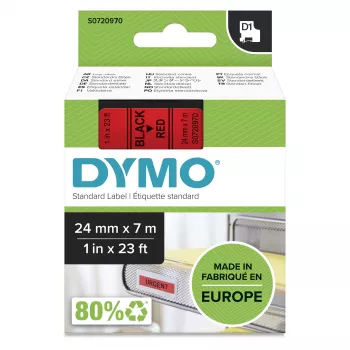 DYMO Authentic D1 -tarrat | 24 mm x 7 m rulla | musta teksti punaisella | itseliimautuvat tarrat LabelManager-tarratulostimille