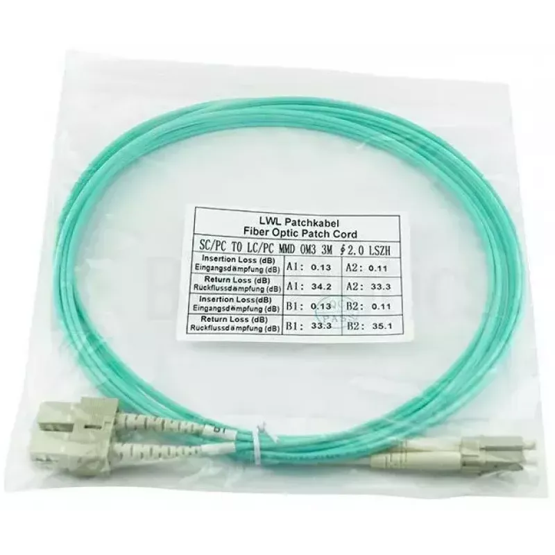 BlueOptics LC-SC multimode OM3 duplex valokuitu-patch-kaapeli, LC-UPC/SC-UPC, 5 m, beige (Corning 055702K512000005M -yhteensopiva)