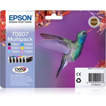 Epson Hummingbird monipakkaus 6-väri T0807 Claria Photo -muste