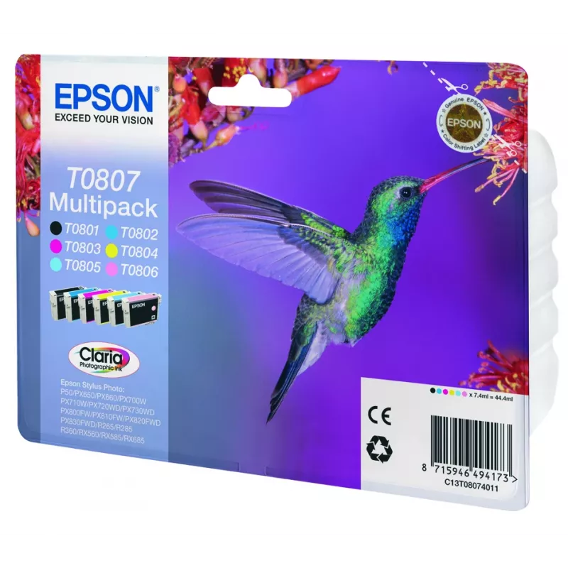 Epson Hummingbird monipakkaus 6-väri T0807 Claria Photo -muste