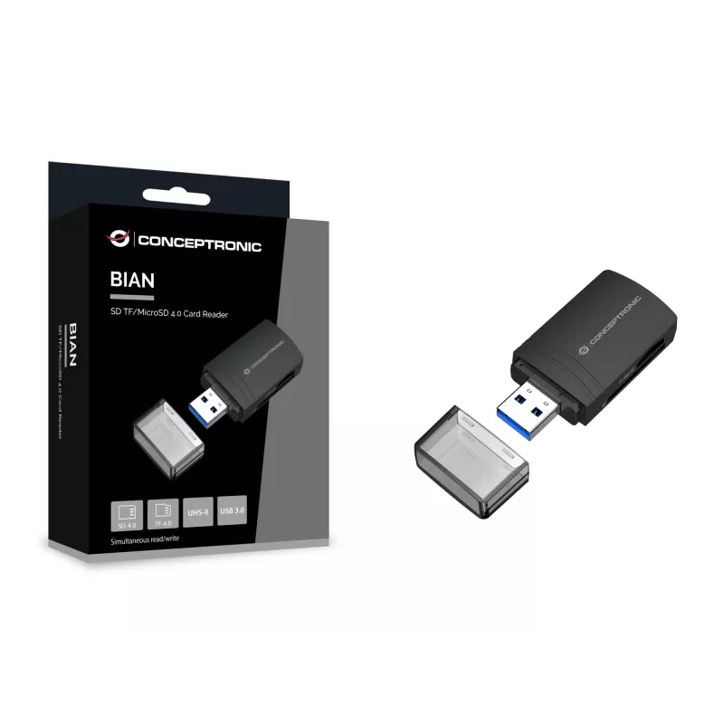 Conceptronic BIAN06B SD TF/MicroSD 4.0 -kortinlukija, UHS-II, USB 3.0, 5 Gbit/s