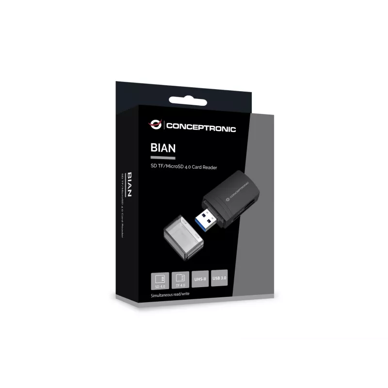 Conceptronic BIAN06B SD TF/MicroSD 4.0 -kortinlukija, UHS-II, USB 3.0, 5 Gbit/s