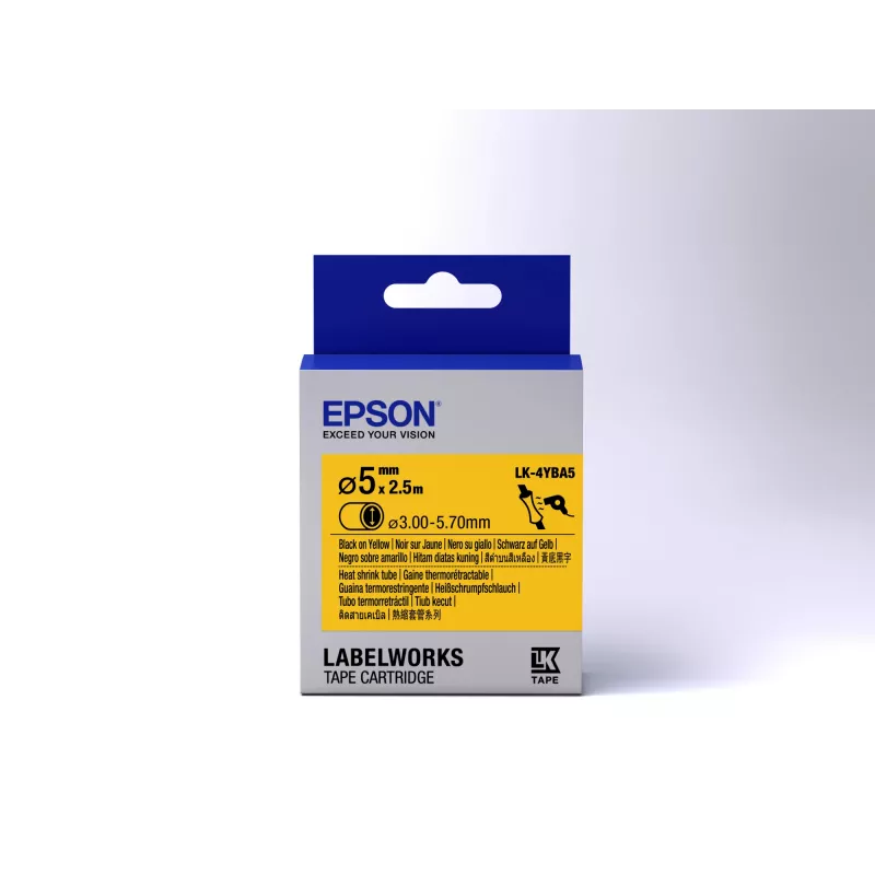 Epson tarrakasetti lämpökutistesukka (HST) LK-4YBA5 musta/keltainen D5mm (2,5 m)