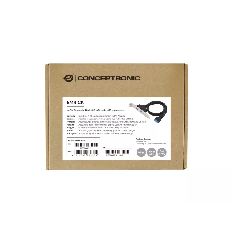 Conceptronic EMRICK11B 19-napainen liitin - dual-USB-A-liitin USB 3.0 -sovitin