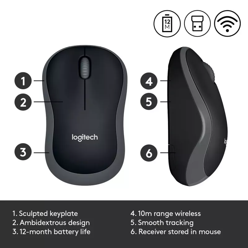 Hiiri Logitech M185 Swift Wireless harmaa