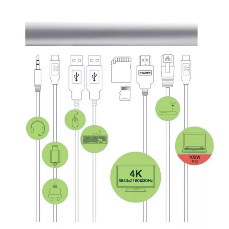 Techly ICA-NTB-DOCK91 johdollinen USB 3.2 Gen 1 (3.1 Gen 1) Type-C hopea