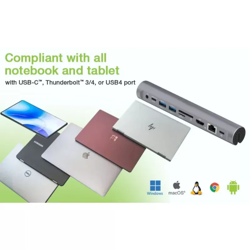 Techly ICA-NTB-DOCK91 johdollinen USB 3.2 Gen 1 (3.1 Gen 1) Type-C hopea