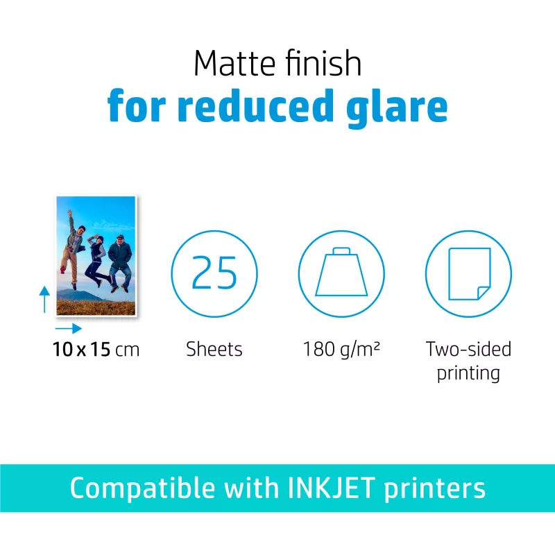 HP mattapintainen valokuvapaperi 180 g/m² 10 x 15 cm (101 x 152 mm) 25 arkkia
