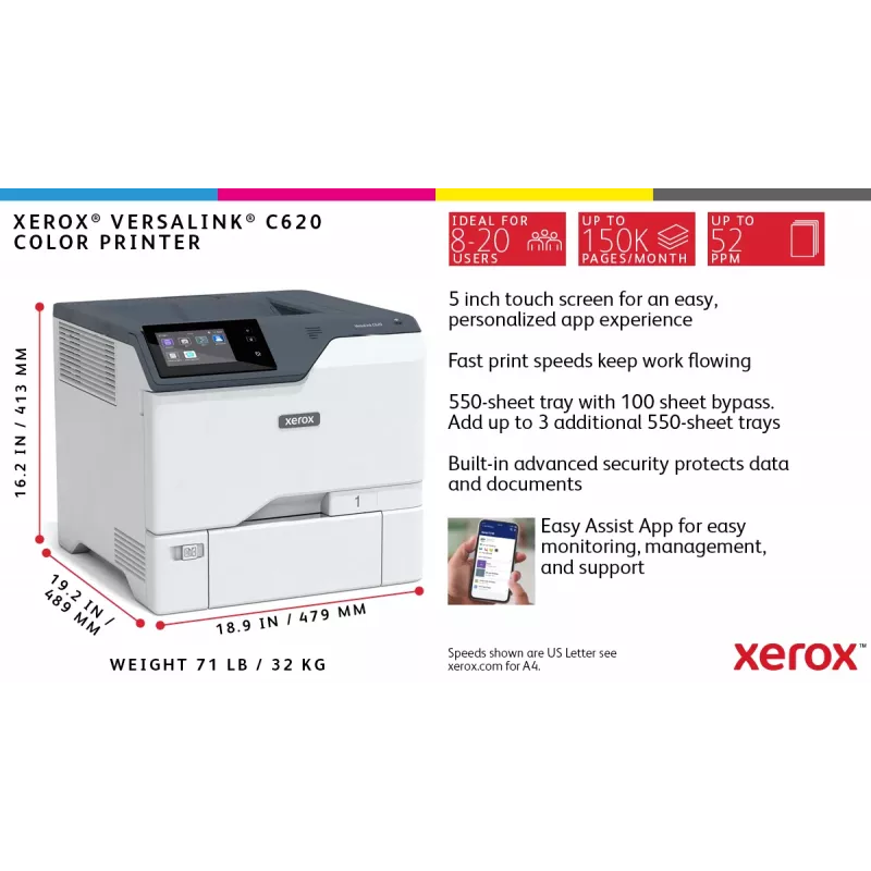Xerox VersaLink C620 A4 50ppm duplex-tulostin PS3 PCL5e/6 2 lokeroa 650 arkkia