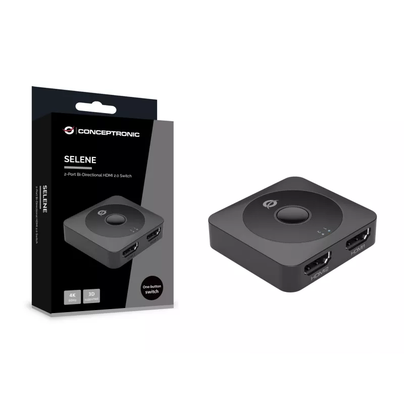 Conceptronic SELENE01B 2-portainen kaksisuuntainen HDMI 2.0 -vaihtokytkin, 4K60Hz