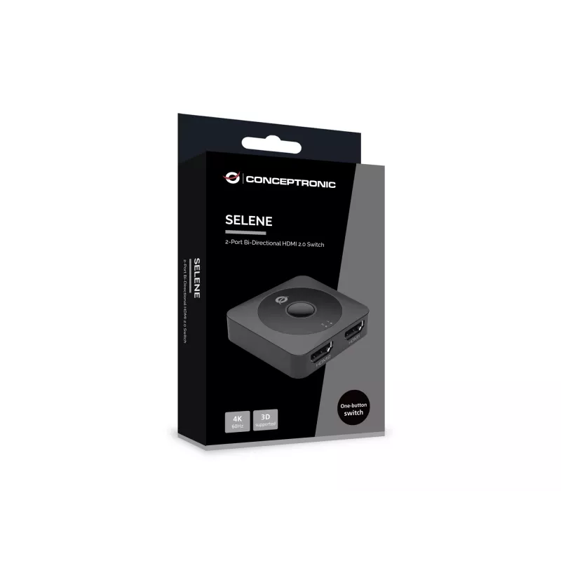 Conceptronic SELENE01B 2-portainen kaksisuuntainen HDMI 2.0 -vaihtokytkin, 4K60Hz