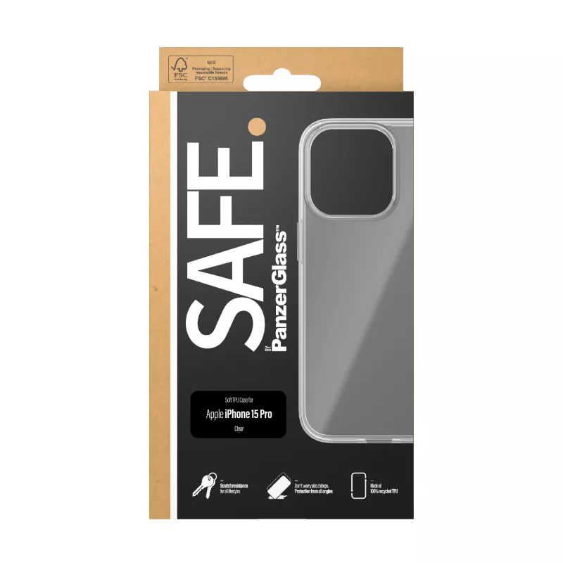 PanzerGlass SAFE. by ® TPU kotelo läpinäkyvä iPhone 15 Pro