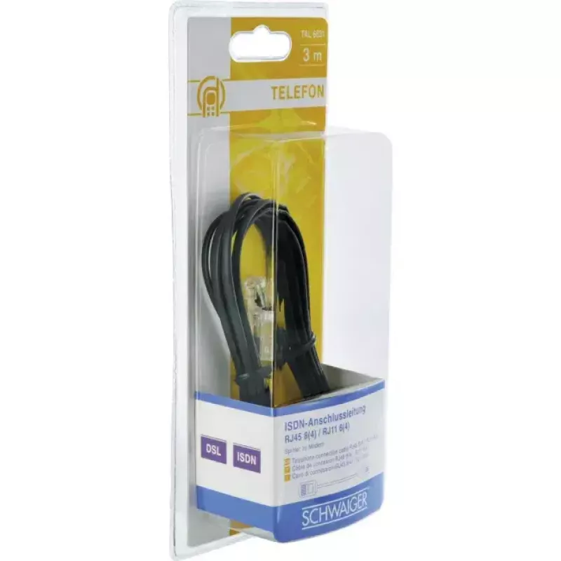 Verkkokaapeli Schwaiger 3,0 m RJ-11 - RJ-45 3 m musta