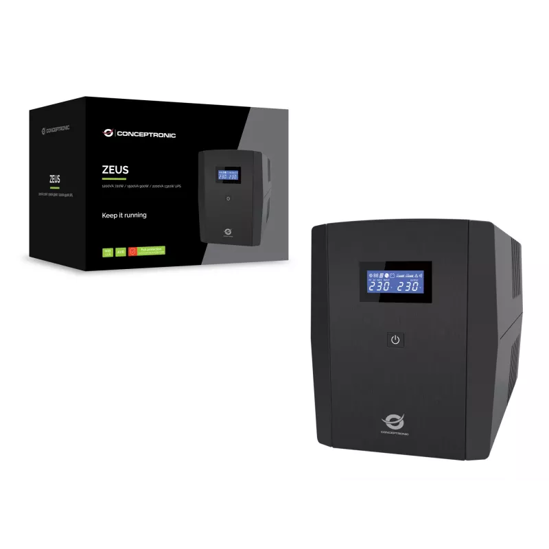 Conceptronic ZEUS03G 1200VA 720W UPS, 4 UK-pistorasiaa, HID-USB, RJ45 tulo/lähtö, AVR