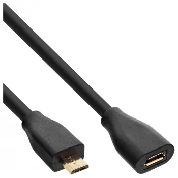 InLine Micro-USB 2.0 -jatkokaapeli, Micro-B uros/naaras, musta/kulta, 2 m