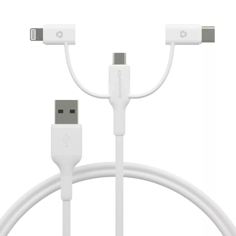 dbramante1928 re-charge - 3-in-1-kaapeli – USB-A USB-A:han, C & Lightning - valkoinen