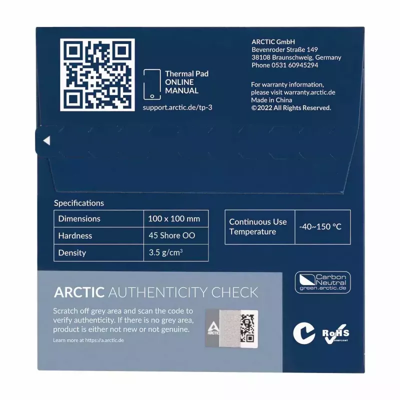 ARCTIC TP-3 Premium Performance -lämpötyyny 100 x 100 mm, 0,5 mm