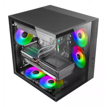 PC-kotelo TACENS Mars Gaming MCV-ONE Midi Tower – musta, ATX/Micro-ATX/Mini-ITX, karkaistu lasi, tukee 120 mm tuulettimia