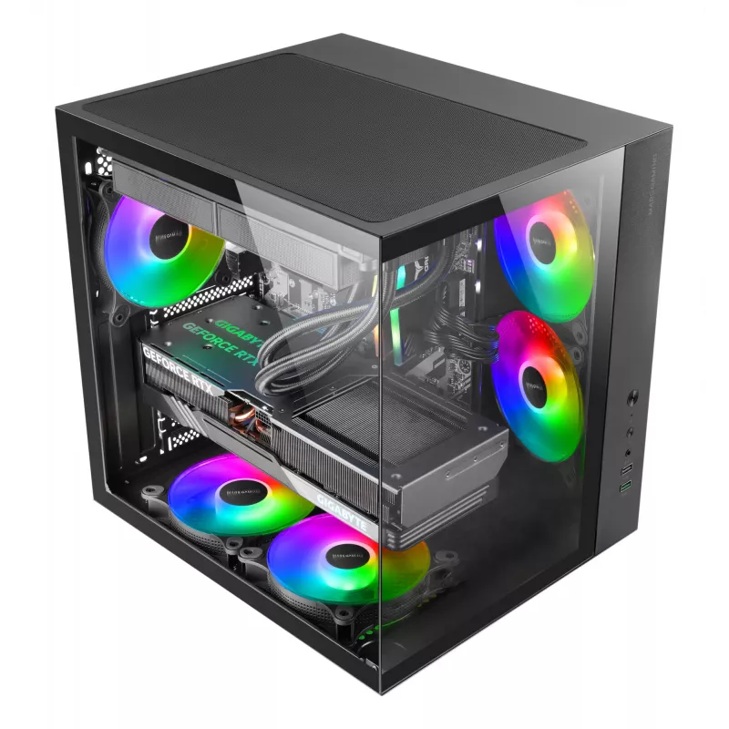 PC-kotelo TACENS Mars Gaming MCV-ONE Midi Tower – musta, ATX/Micro-ATX/Mini-ITX, karkaistu lasi, tukee 120 mm tuulettimia