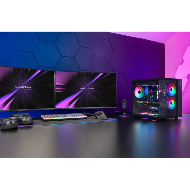 PC-kotelo TACENS Mars Gaming MCV-ONE Midi Tower – musta, ATX/Micro-ATX/Mini-ITX, karkaistu lasi, tukee 120 mm tuulettimia