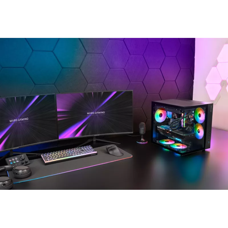 PC-kotelo TACENS Mars Gaming MCV-ONE Midi Tower – musta, ATX/Micro-ATX/Mini-ITX, karkaistu lasi, tukee 120 mm tuulettimia