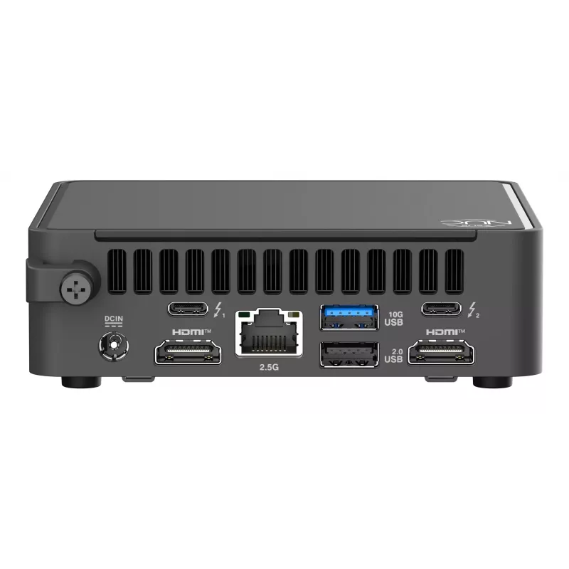 Mini-PC-barebone ASUS NUC 15 Pro ohut Kit RNUC15CRKI300000 — Core 3 100U jopa 4,7 GHz, ei RAM, Intel Graphics, Wi‑Fi 6/7, Bluetooth 5.4, 1Gb + 2.5Gb Ethernet, musta