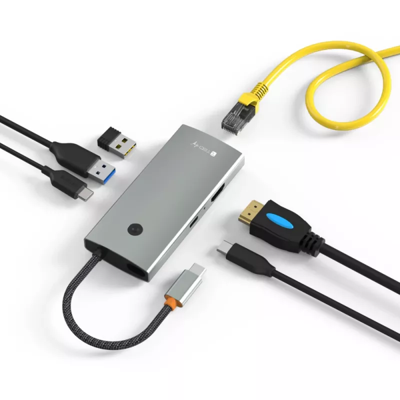 Techly IUSB32C-HUB6HPDI USB-keskitin USB 3.2 Gen 1 (3.1 Gen 1) Type-C 5000 Mbit/s alumiini