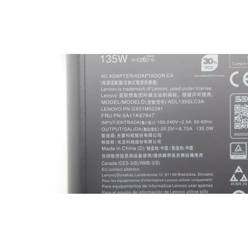 Lenovo 5A11K67847 virtalähde/invertteri sisäkäyttöön 135 W musta