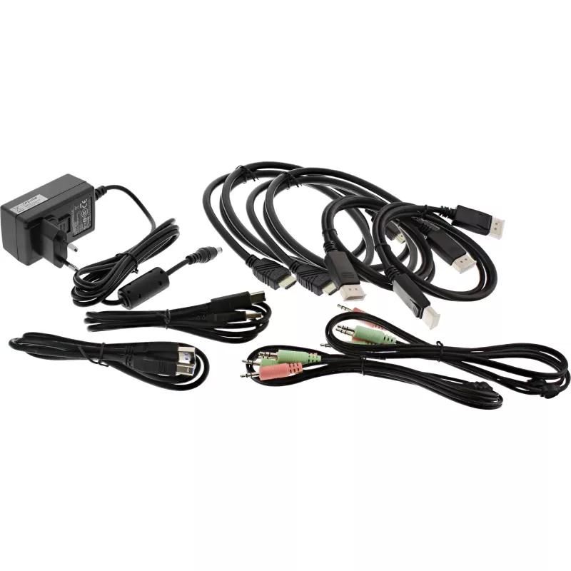 InLine KVM-työpöytäkytkin, 2-porttinen, kahden näytön, DP+HDMI, 4K, USB 3.0, ääni