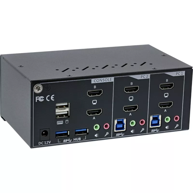 KVM-työpöytäkytkin InLine 62652I 2-porttinen kahden näytön HDMI 4K USB 3.0 ääni