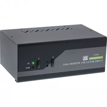 InLine KVM-työpöytäkytkin, 2-porttinen, kahden näytön DP 1.2, 4K, USB 3.0, ääni