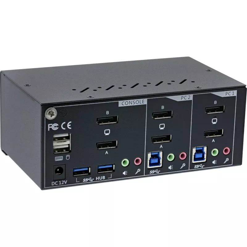 InLine KVM-työpöytäkytkin, 2-porttinen, kahden näytön DP 1.2, 4K, USB 3.0, ääni