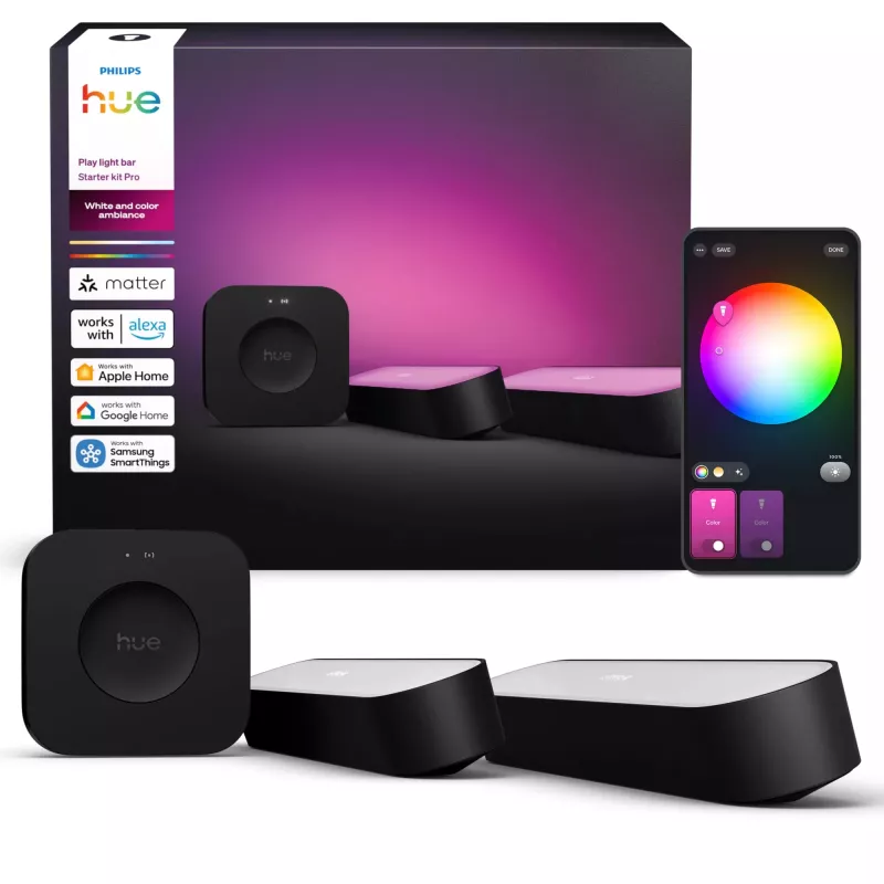 Philips Hue Play light bars aloituspaketti – 2 Play light bars + Hue Bridge Pro, Bluetooth, musta, Type-C-pistoke
