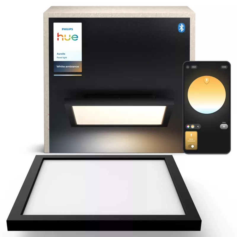 Philips Aurelle Square Panel, älykäs kattovalaisin, Bluetooth/Zigbee, musta, LED, alumiini, säädettävä