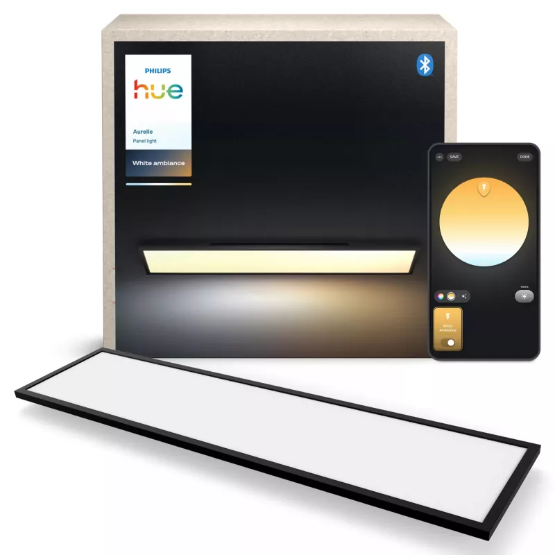 Älykäs kattovalaisin Signify Philips Aurelle Rectangle Panel — Bluetooth/Zigbee, 1200×300×48 mm, musta