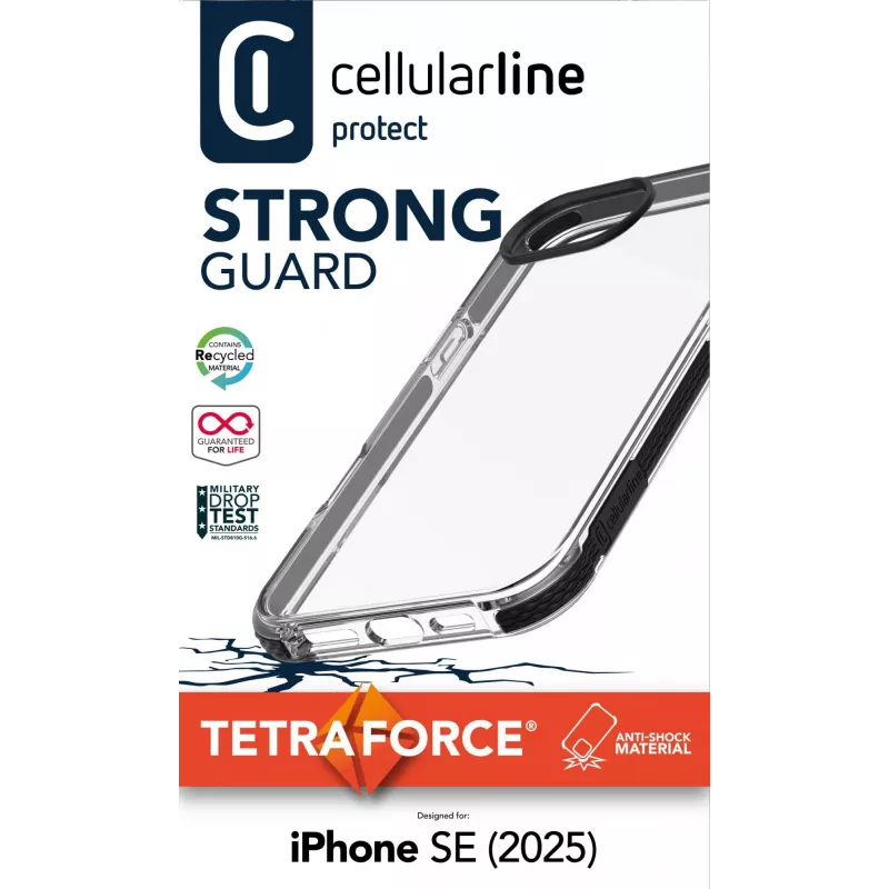 Cellularline Tetra Force Strong Guard – iPhone 16e erittäin joustava, iskunkestävä suojakotelo integroidulla antibakteerisella Microban®-teknologialla