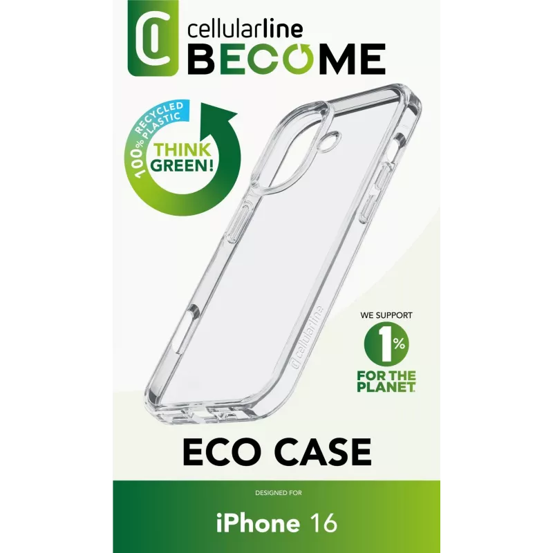 Cellularline Become Case - iPhone 16 kuori 100 % kierrätetystä muovista