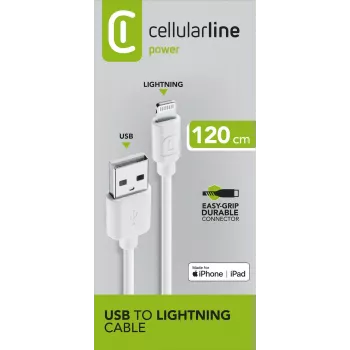 Cellularline virtajohto 120cm - Lightning Lightning-kaapeli lataukseen ja tiedonsiirtoon