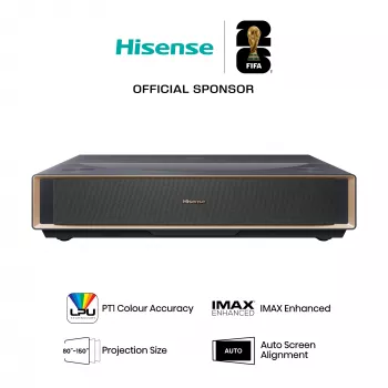Projektori HISENSE PT1 3D Smart-TV, natiivi 16:9, Wi‑Fi ja Ethernet, HDR (HLG), HDMI 2.0/2.1, musta