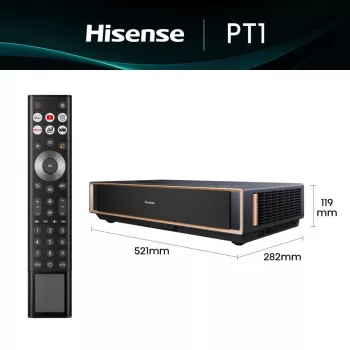 Projektori HISENSE PT1 3D Smart-TV, natiivi 16:9, Wi‑Fi ja Ethernet, HDR (HLG), HDMI 2.0/2.1, musta