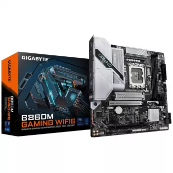 Emolevy GIGABYTE B860M GAMING WIFI6 — Micro ATX, LGA 1851, DDR5 jopa 9066MHz, 2 DIMM, PCIe 5.0, 2,5GbE, Wi‑Fi 6E